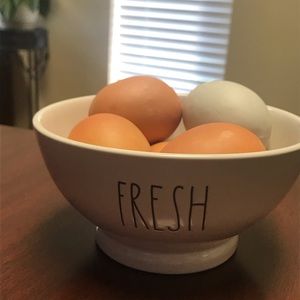 Rae Dunn fresh bowl with farmhouse eggs
